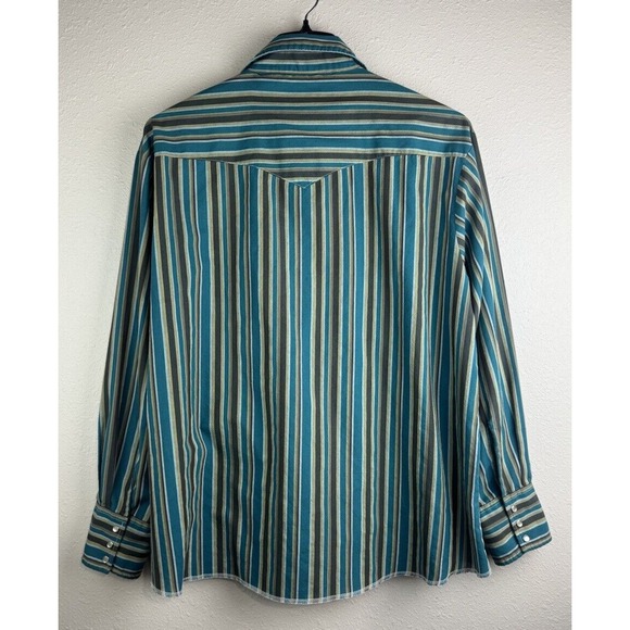 Wrangler XXL 2XL Multicolor Striped Western Long Sleeve Pearl Snap Button Shirt - Picture 3 of 7